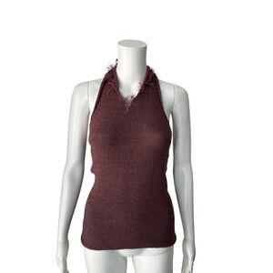 Skifo Dark Mauve Frayed Knit Halter Top Size Small